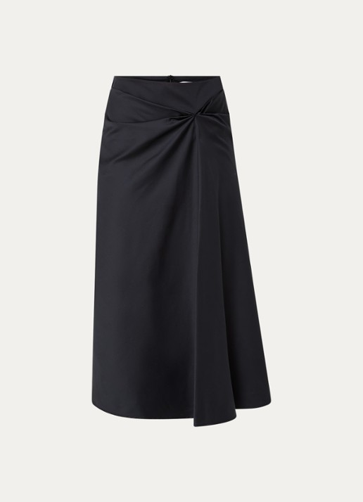 MaxMara Paggi asymmetrische midi rok van satijn met plooidetail  - voorkant 2 zwart