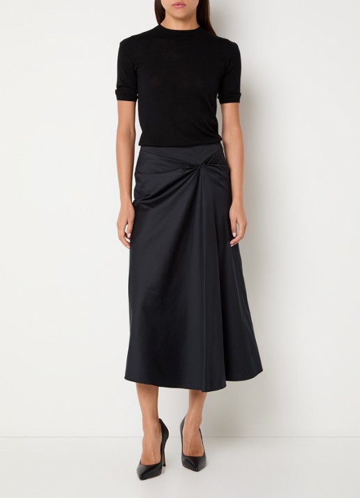 MaxMara Paggi asymmetrische midi rok van satijn met plooidetail  - voorkant 3 zwart