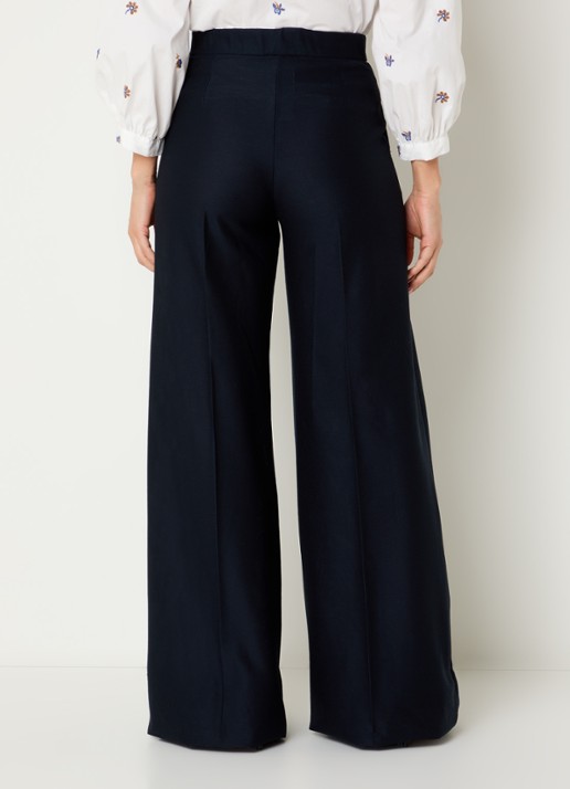 MaxMara Pinza high waist wide fit pantalon van piqué katoen - achterkant donkerblauw
