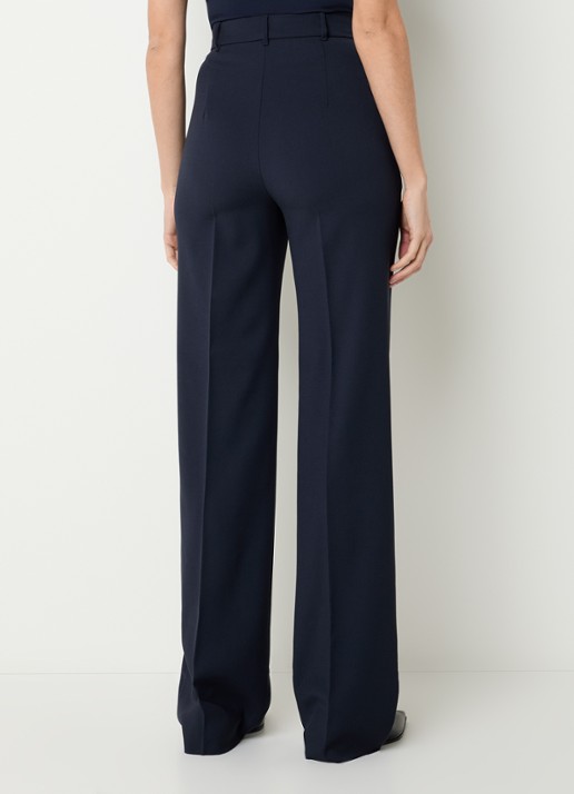 MaxMara Quasar high waist straight fit pantalon van scheerwol met persplooi - achterkant donkerblauw