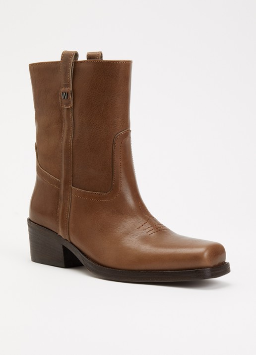 MaxMara Ranch enkellaarsje van leer - voorkant lichtbruin
