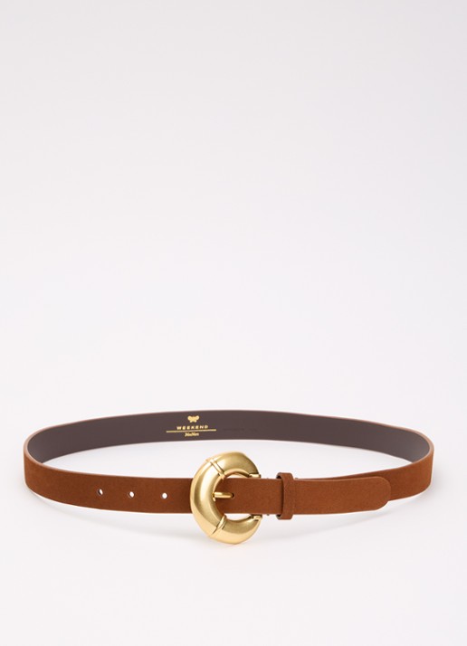 MaxMara Sebino riem van suède  - voorkant 2 cognac