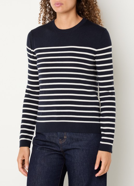 MaxMara Sicilia fijngebreide pullover in zijdeblend met ronde hals - detail 3 donkerblauw