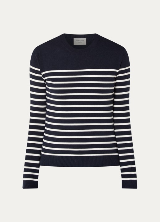 MaxMara Sicilia fijngebreide pullover in zijdeblend met ronde hals - voorkant donkerblauw