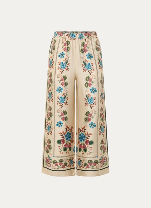 MaxMara Snack high waist wide fit pantalon van zijde met print - voorkant 3 beige