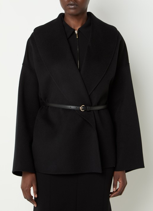 MaxMara Sughero mantel in kasjmierblend met ceintuur en steekzakken
