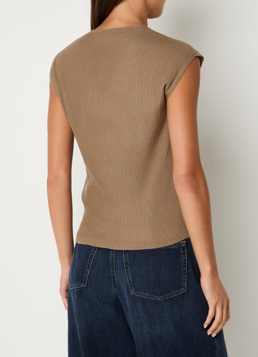 MaxMara Top in wolblend met V-hals - achterkant camel