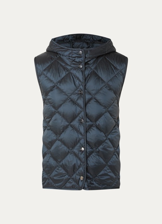 MaxMara Trefa gewatteerde bodywarmer met quiltpatroon en capuchon  - voorkant 3 donkerblauw