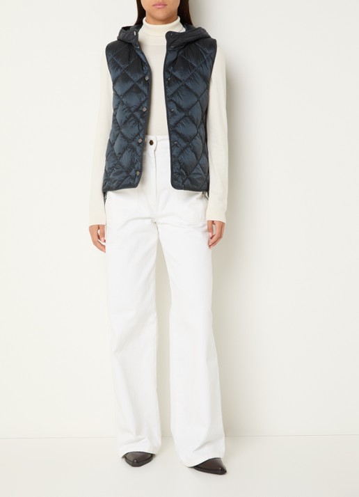 MaxMara Trefa gewatteerde bodywarmer met quiltpatroon en capuchon  - voorkant 4 donkerblauw