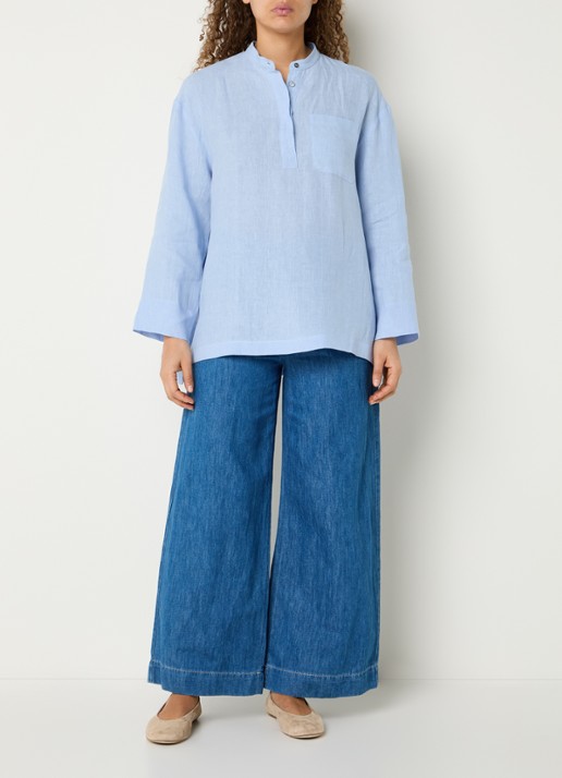 MaxMara Tuniek van linnen met borstzak - voorkant 2 lichtblauw