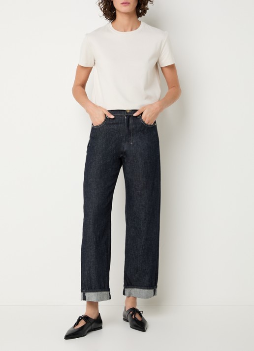 MaxMara Turn-up high waist wide fit cropped jeans - voorkant 2 indigo
