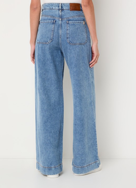 MaxMara Vega high waist wide leg jeans met lichte wassing - achterkant indigo