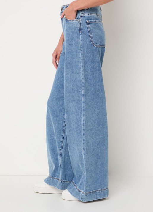MaxMara Vega high waist wide leg jeans met lichte wassing - detail 3 indigo