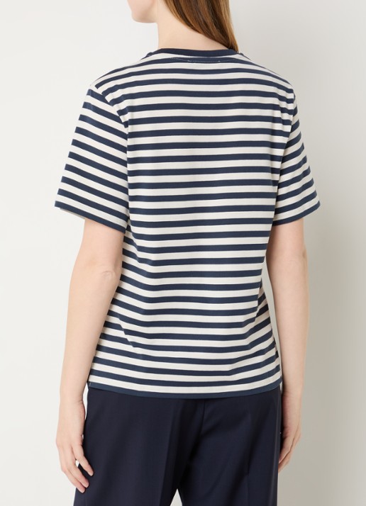 MaxMara Venaco T-shirt met streepprint en logoborduring - achterkant donkerblauw