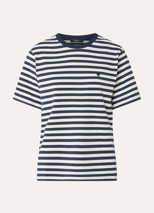 MaxMara Venaco T-shirt met streepprint en logoborduring - voorkant 2 donkerblauw