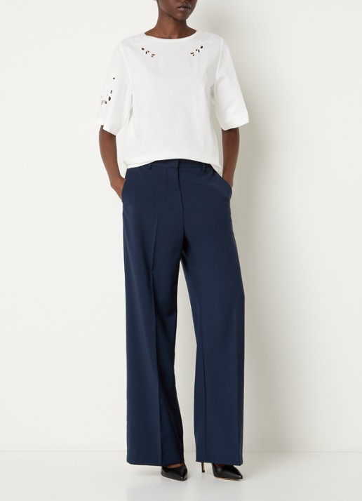 MaxMara Visivo high waist straight fit pantalon van scheerwol - voorkant 3 donkerblauw