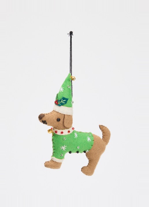 Meander Hond met kerstmuts kersthanger 12,5 cm