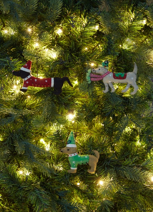 Meander Hond met kerstmuts kersthanger 12,5 cm - voorkant 3 groen