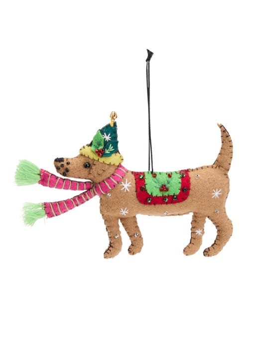 Meander Hond met muts kersthanger 10 cm