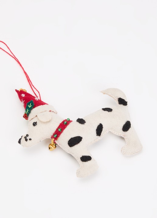 Meander Hond met trui en kerstmuts kersthanger 12 cm - detail gebroken wit