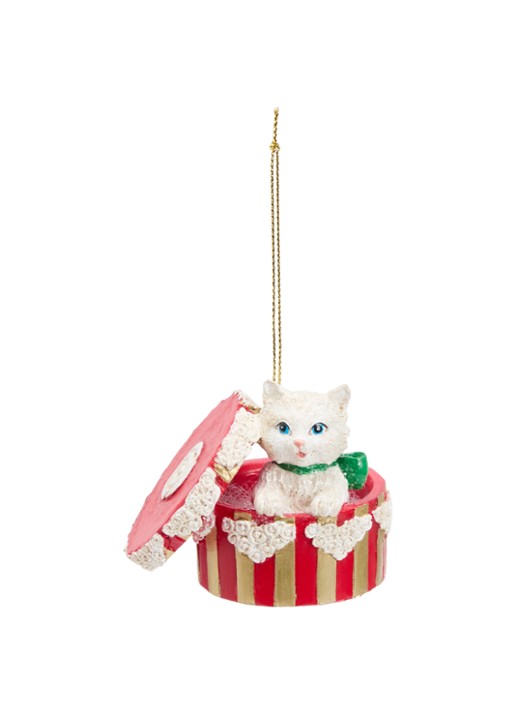 Meander Kat in doos kersthanger 5,5 cm