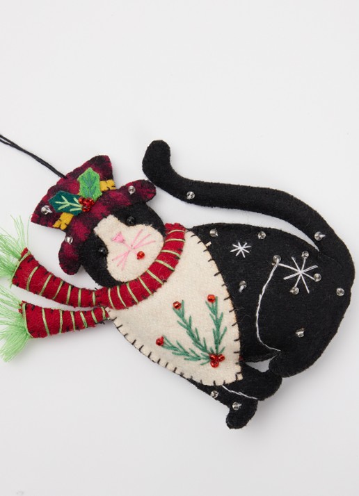 Meander Kat met hoed kersthanger 12,5 cm - detail zwart