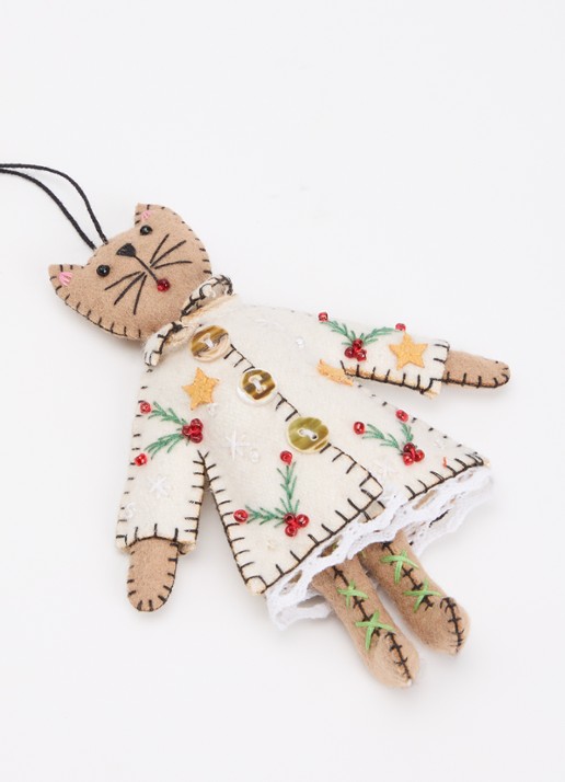 Meander Kat met Kerstjurk 14 cm - detail gebroken wit