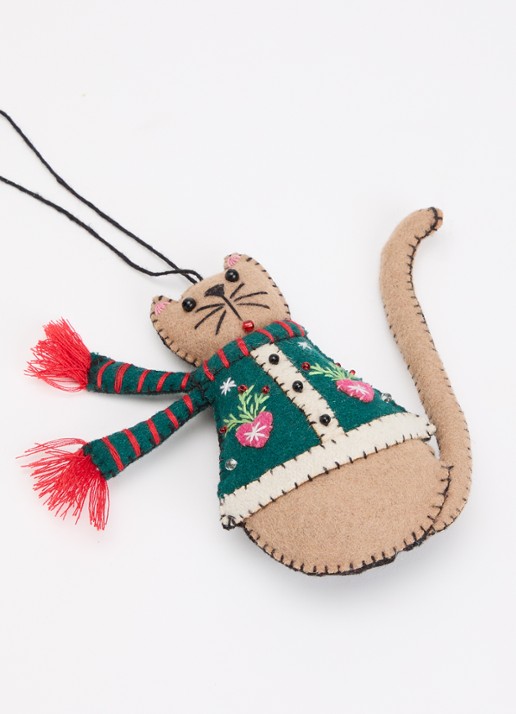 Meander Kat met sjaal 11 cm - detail groen