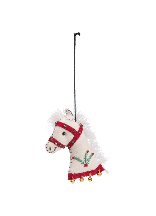 Meander Paard met hulst kersthanger 10 cm