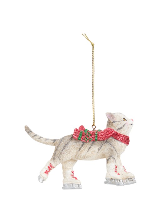 Meander Schaatsende kat kersthanger 6,5 cm
