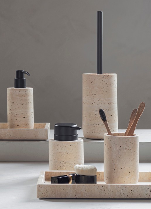 Mette Ditmer Traventine toiletborstel met houder - detail 3 creme