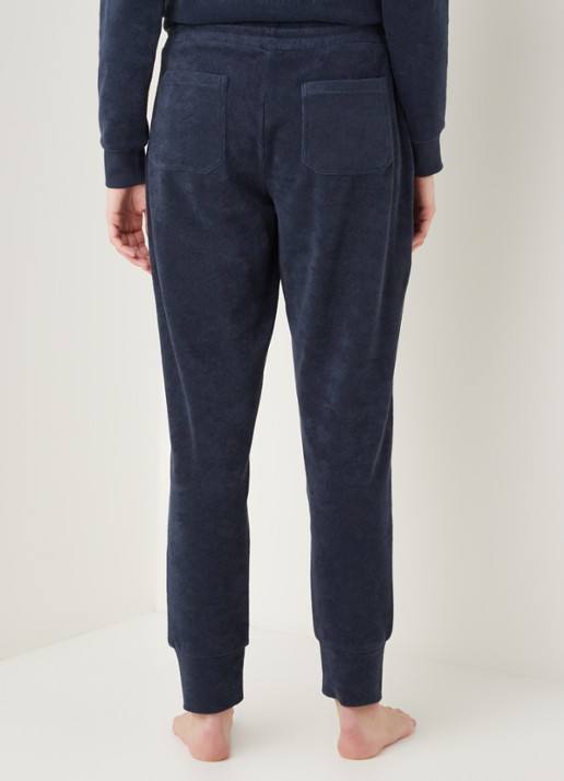 Mey Dunja mid waist tapered fit loungebroek van badstof - achterkant donkerblauw
