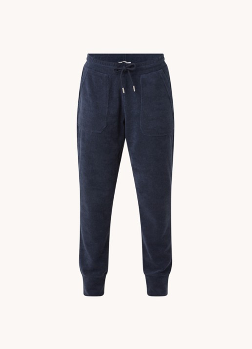 Mey Dunja mid waist tapered fit loungebroek van badstof - voorkant 2 donkerblauw