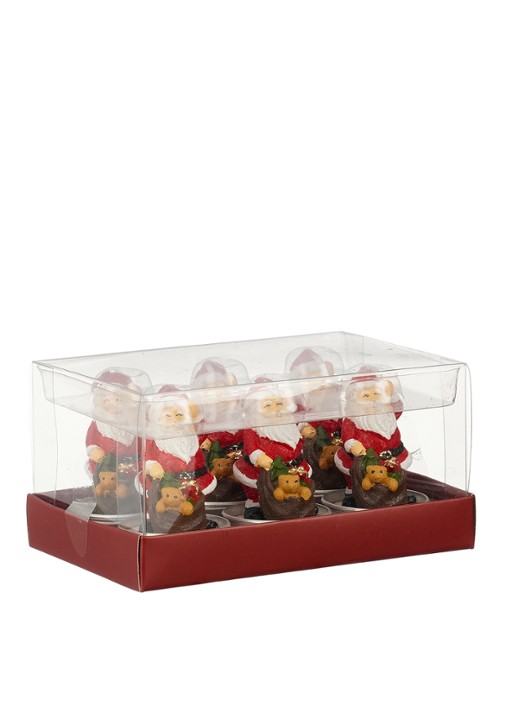 Mica Decorations Kerstman kaars 6,5 cm set van 6 - voorkant rood