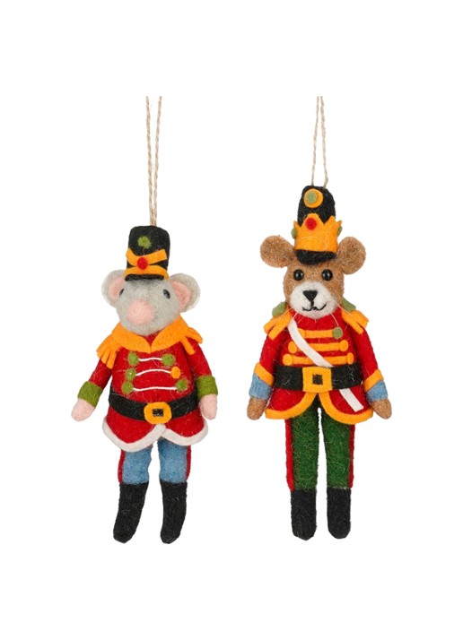 Mica Decorations Muis en beer kersthanger 17 cm set van 2 - voorkant wit