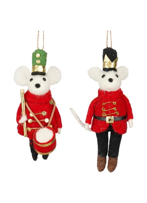 Mica Decorations Muis met trommel kersthanger 16 cm set van 2 - voorkant bruin