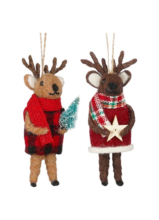 Mica Decorations Rendier kersthanger 14 cm set van 2 - voorkant bruin
