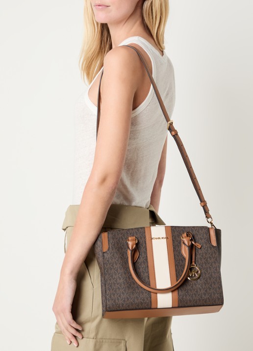 Michael Kors Becca handtas met logoprint en afneembare schouderriem  - voorkant 2 bruin