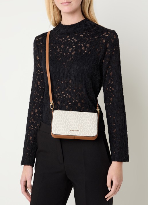 Michael Kors Bryant crossbodytas met logoprint en afneembare schouderriem  - voorkant 6 gebroken wit