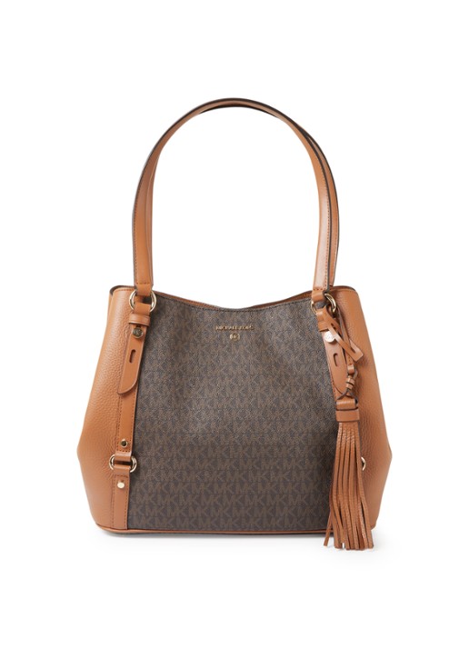 Michael Kors Carrie Large schoudertas met logoprint - voorkant bruin