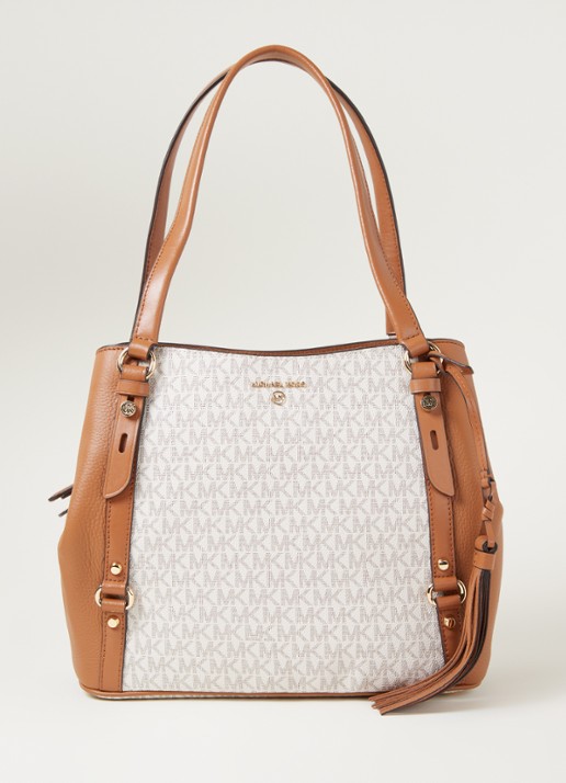 Michael Kors Carrie Large schoudertas met logoprint - voorkant vanillegeel