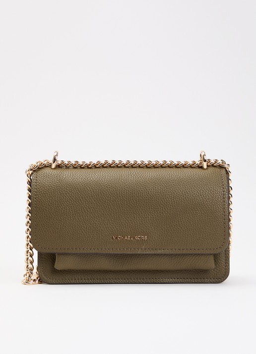 Michael Kors Claire Large schoudertas van leer - voorkant 4 olijfgroen