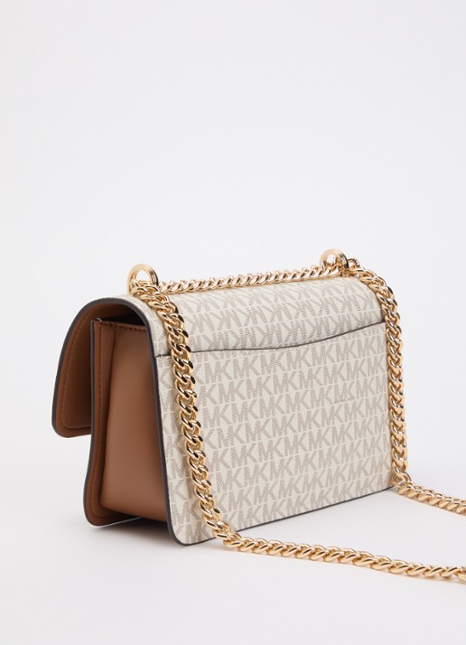 Michael Kors Claire schoudertas met logoprint en kettingdetail  - achterkant 2 gebroken wit