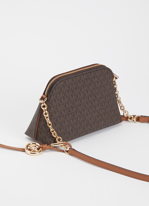 Michael Kors Freddie Small crossbodytas met logoprint en verstelbare schouderriem - achterkant donkerbruin