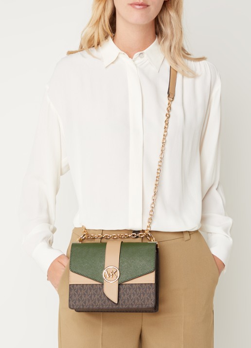 Michael Kors Greenwich Small Color-Block crossbodytas met logoprint - voorkant 4 groen