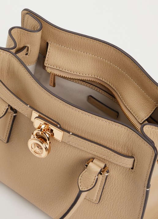 Michael Kors Hamilton handtas van leer met afneembare schouderriem - detail 2 khaki