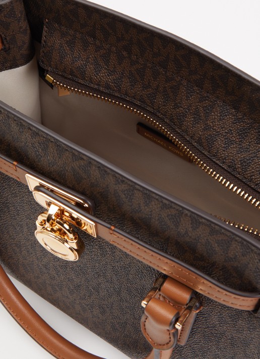 Michael Kors Hamilton Small handtas met afneembare schouderriem - detail donkerbruin