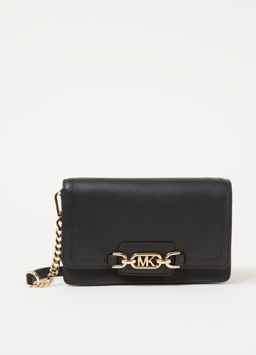 Michael Kors Heather Small crossbody portemonnee van leer - voorkant 4 zwart
