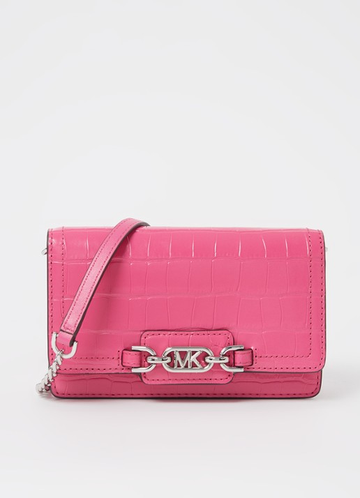Michael Kors Heather Small crossbody portemonnee van leer - voorkant 2 roze