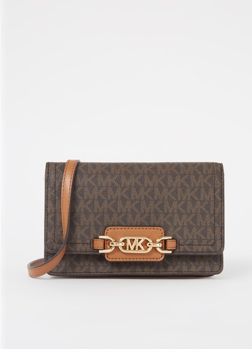 Michael Kors Heather Small crossbody portemonnee van leer - voorkant bruin